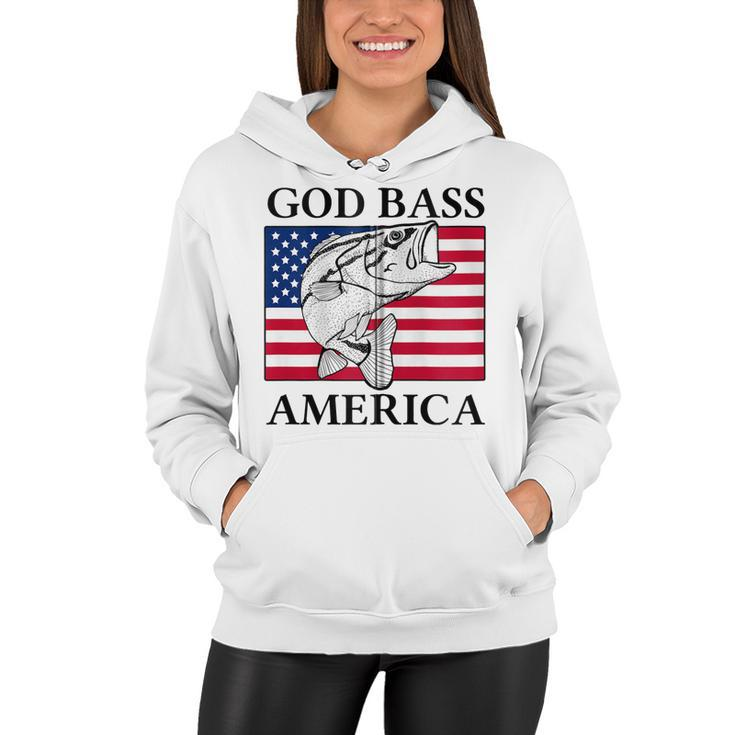 God Bass America Funny Fishing Dad 4Th Of July Usa Patriotic Zip  Women Hoodie