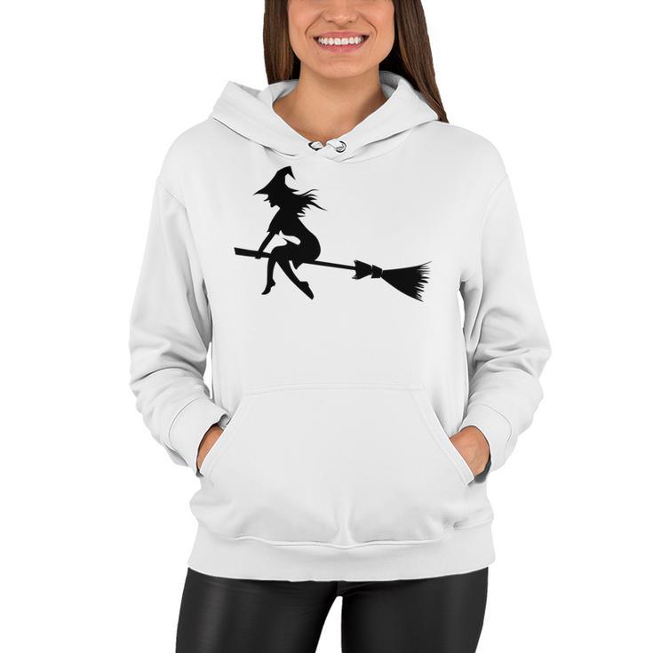 Halloween Young Scary Witch On Broom Pattern Women Hoodie