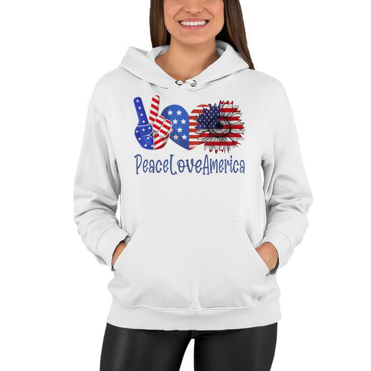 Peace Love America 4Th July Patriotic Sunflower Heart Sign  V3 Women Hoodie