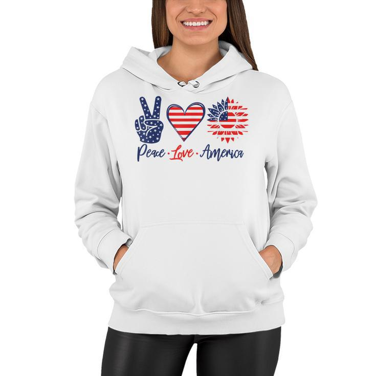 Peace Love America Sunflower Funny 4Th Of July Fireworks  Women Hoodie