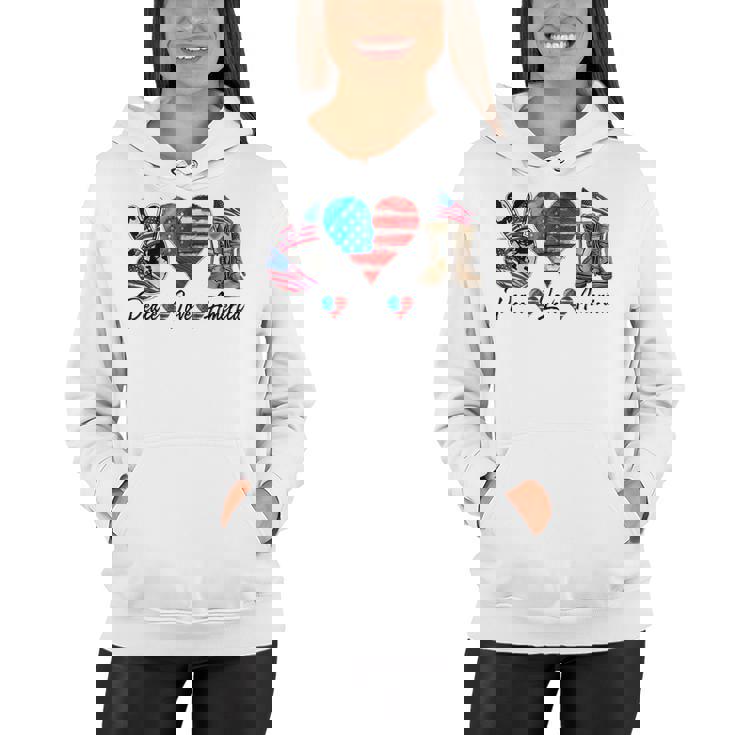 Peace Love America Vintage 4Th Of July Western America Flag  Women Hoodie