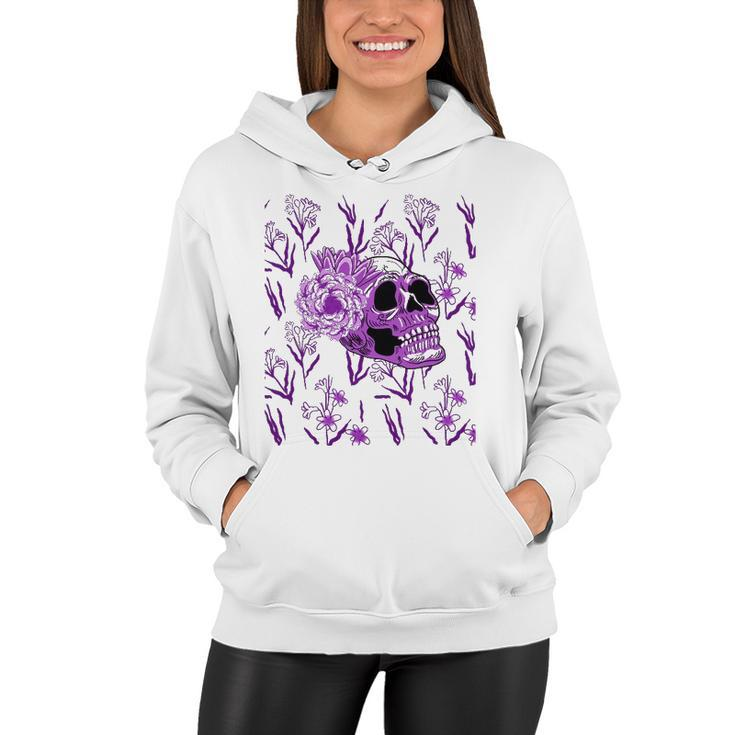 Purple Skull Flower Cool Floral Scary Halloween Gothic Theme Women Hoodie