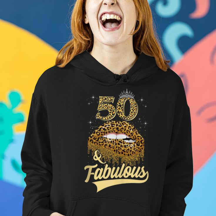 50 And Fabulous Queen Happy Birthday 50Th Leopard Sexy Lips Women Hoodie Gifts for Her