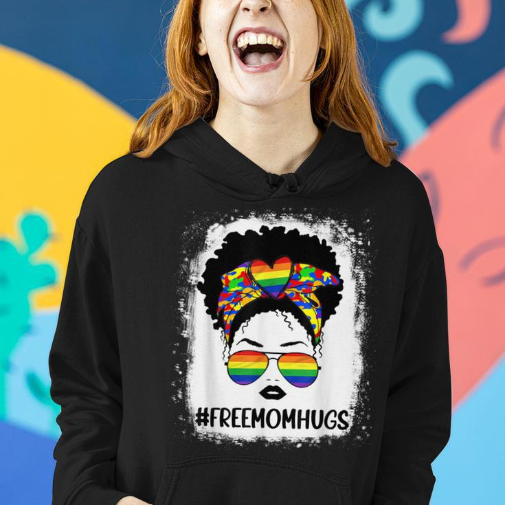 Black Womens Free Mom Hugs Messy Bun Lgbt Pride Rainbow Women Hoodie Gifts for Her