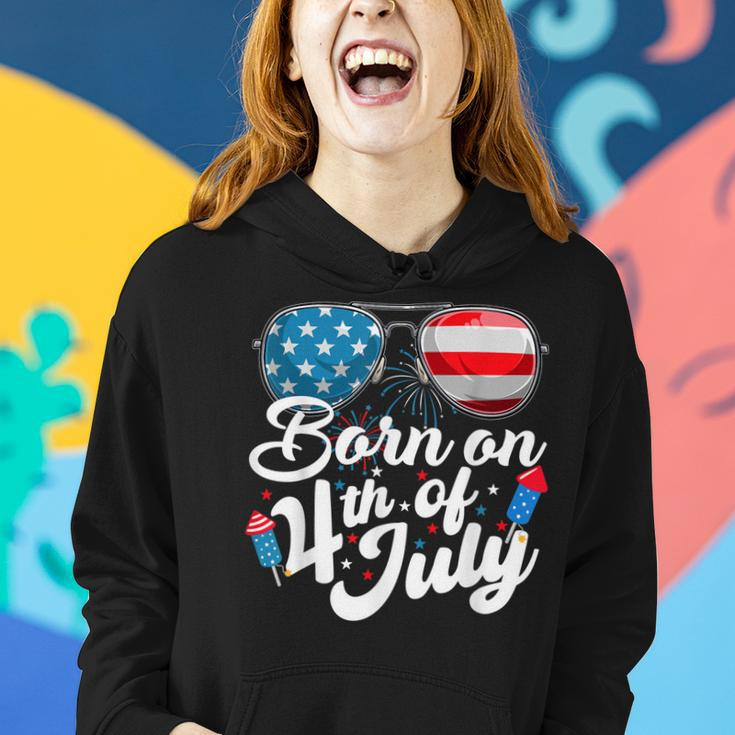 Born On 4Th Of July Birthday Sunglasses Fireworks Patriotic Women Hoodie Gifts for Her