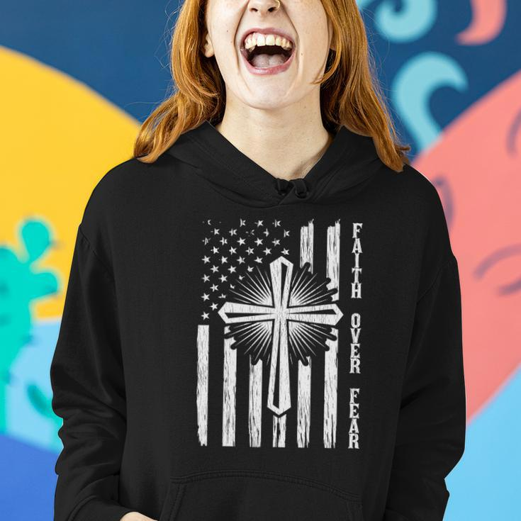 Faith Over Fear American Pride Us Flag Prayer Christian Women Hoodie Gifts for Her