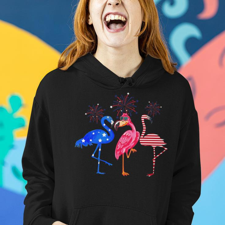 Flamingos Usa Flag 4Th Of July Independence Day Patriotic Women Hoodie Gifts for Her