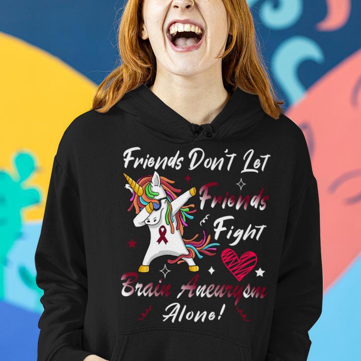 Friends Dont Let Friends Fight Brain Aneurysm Alone Unicorn Burgundy Ribbon Brain Aneurysm Bpd Brain Aneurysm V2 Women Hoodie Gifts for Her