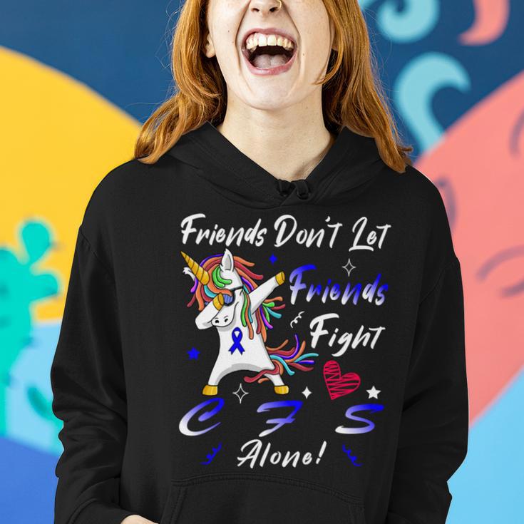 Friends Dont Let Friends Fight Chronic Fatigue Syndrome Cfs Alone Unicorn Blue Ribbon Chronic Fatigue Syndrome Support Cfs Awareness V2 Women Hoodie Gifts for Her