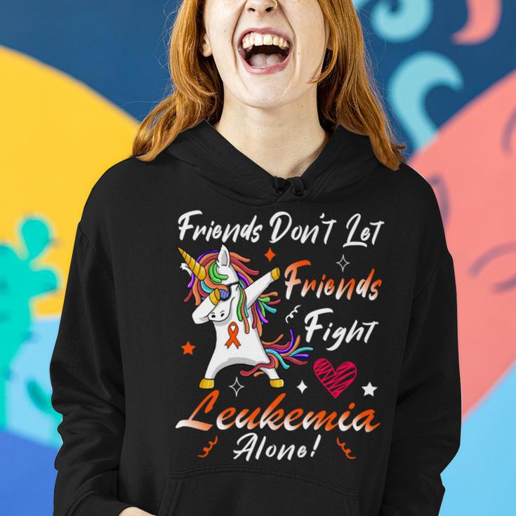 Friends Dont Let Friends Fight Leukemia Alone Unicorn Orange Ribbon Leukemia Leukemia Awareness Women Hoodie Gifts for Her