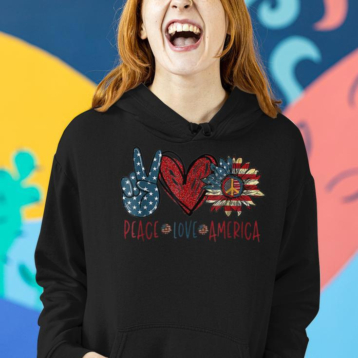Funny Peace Love America Sunflower Hippie 4Th Of July Women Hoodie Gifts for Her