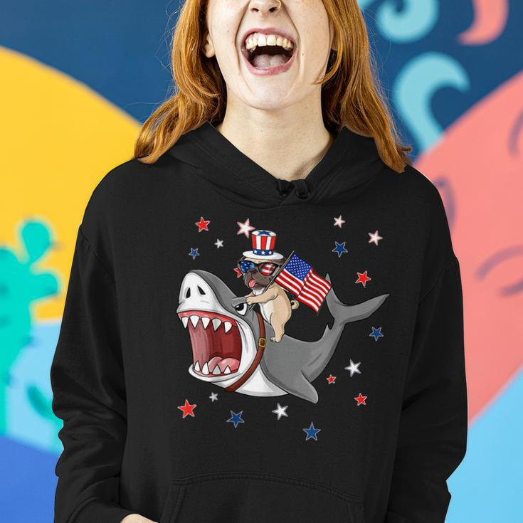 Funny Pug Shark 4Th Of July Dog Mom Dad Puppy Lover Women Hoodie Gifts for Her