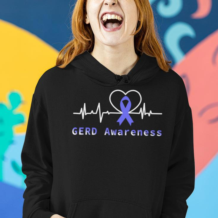 Gerd Awareness Heartbeat Periwinkle Blue Ribbon Gastroesophageal Reflux Disease Gerd Awareness Women Hoodie Gifts for Her