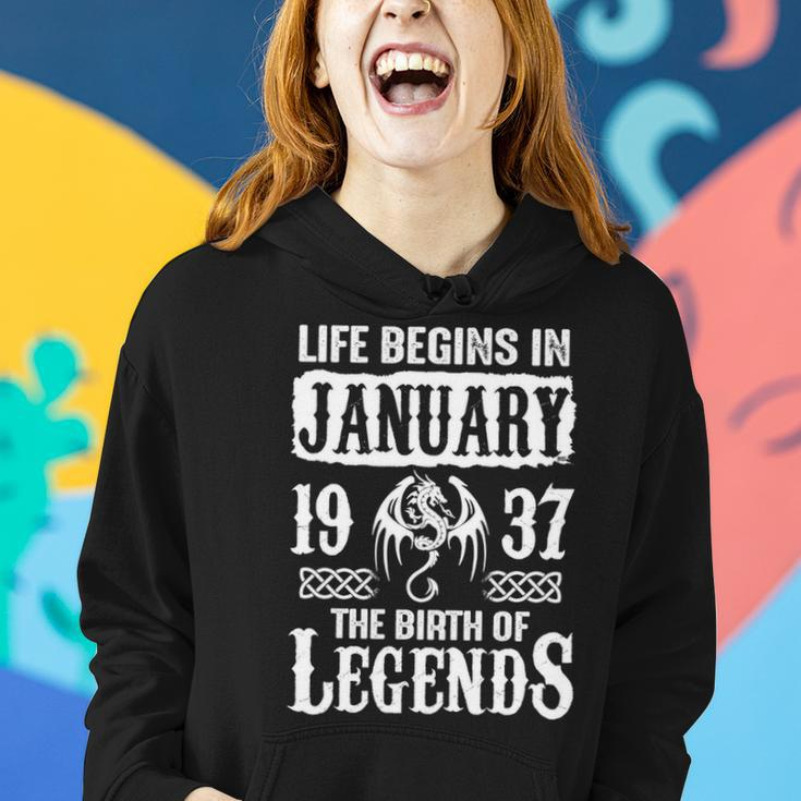 January 1937 Birthday Life Begins In January 1937 Women Hoodie Gifts for Her