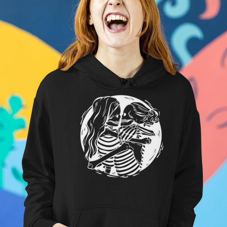 Lesbian Couple Lgbtq Pride Skeletons Kissing Valentine Day Women Hoodie Gifts for Her
