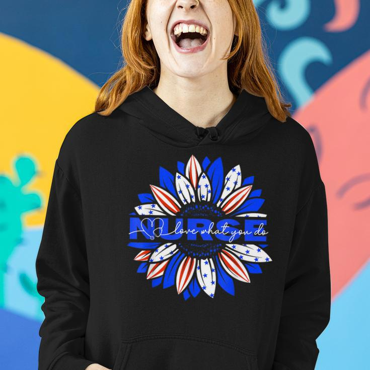 Nurses American Flag Sunflowers Happy 4Th Of July Day Women Hoodie Gifts for Her