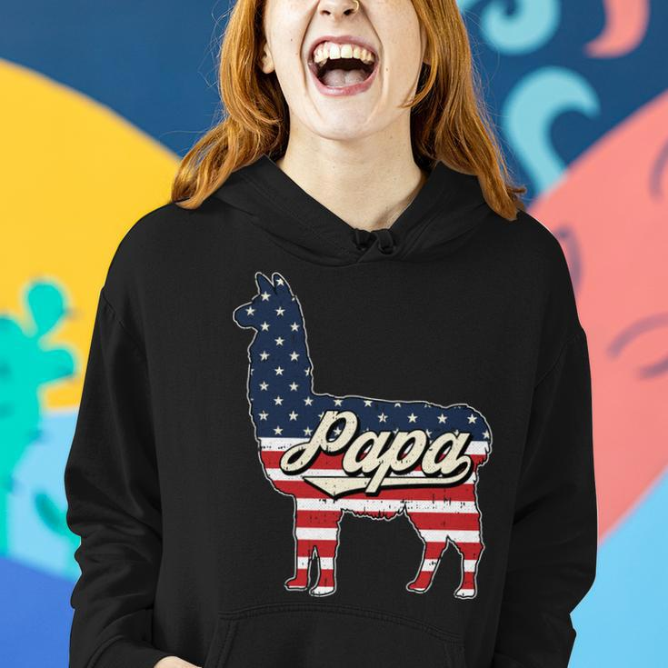 Papa Llama 4Th Of July American Flag Patriotic Dad Father V2 Women Hoodie Gifts for Her