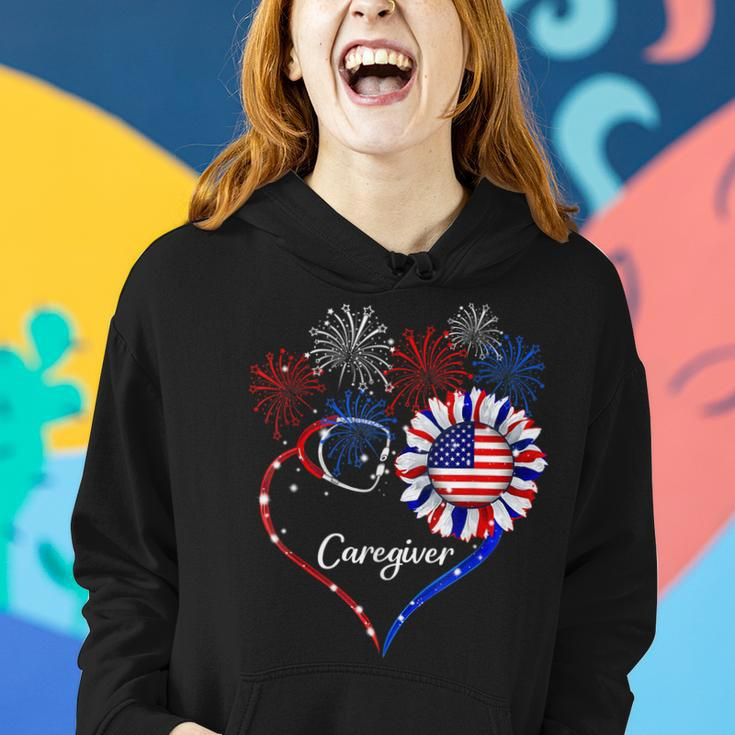 Patriotic Caregiver Sunflower 4Th Of July American Flag Love Women Hoodie Gifts for Her