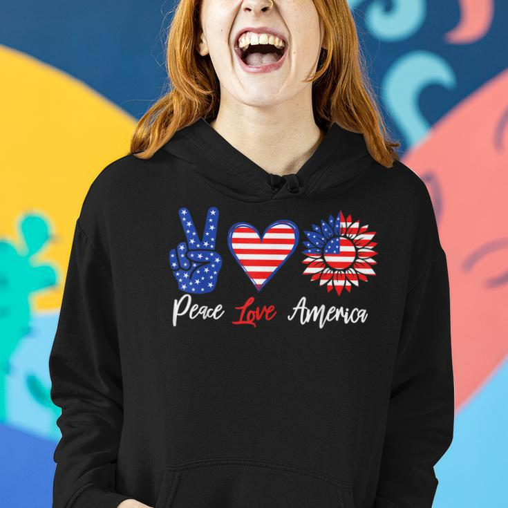 Peace Love America Funny 4Th Of July Sunflower Women Hoodie Gifts for Her