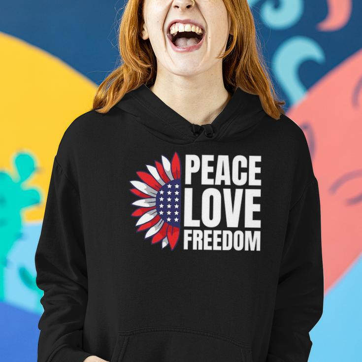Peace Love Freedom America Usa Flag Sunflower Women Hoodie Gifts for Her