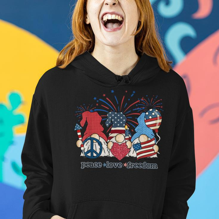 Peace Love Freedom Fireworks Gnomes 4Th Of July America Women Hoodie Gifts for Her