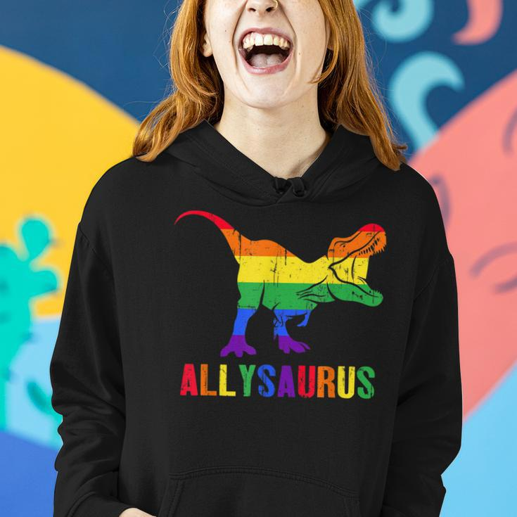 T Rex Dinosaur Lgbt Gay Pride Flag Allysaurus Ally Women Hoodie Gifts for Her