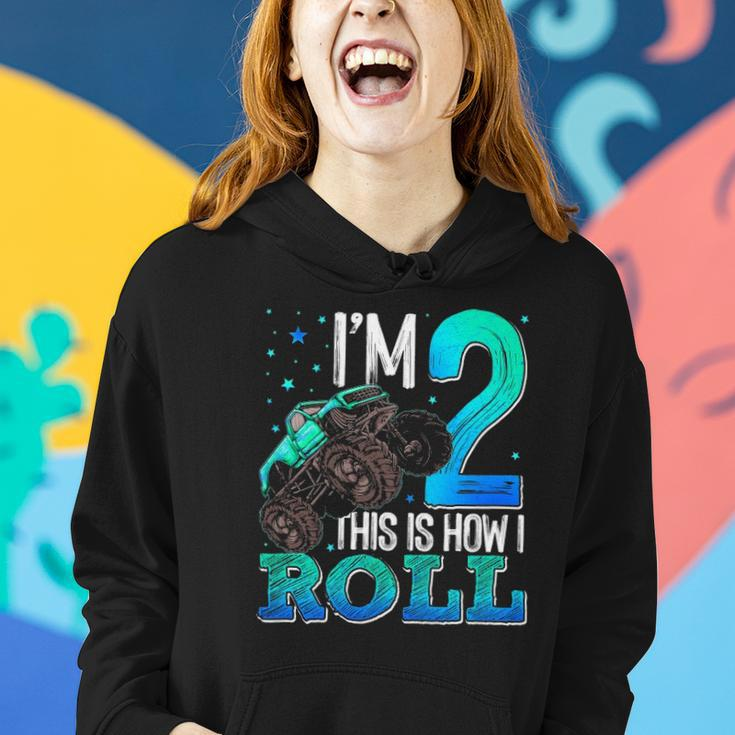 This Is How I Roll 2 Years Old Monster Truck 2Nd Birthday Women Hoodie Gifts for Her