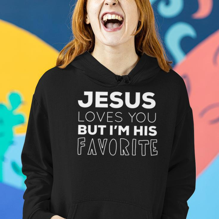 Womens Jesus Loves You But Im His Favorite Funny Christian V Neck Women Hoodie Gifts for Her