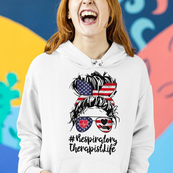 4Th Of July Respiratory Therapist Messy Bun Hair Nurse Funny Women Hoodie Gifts for Her