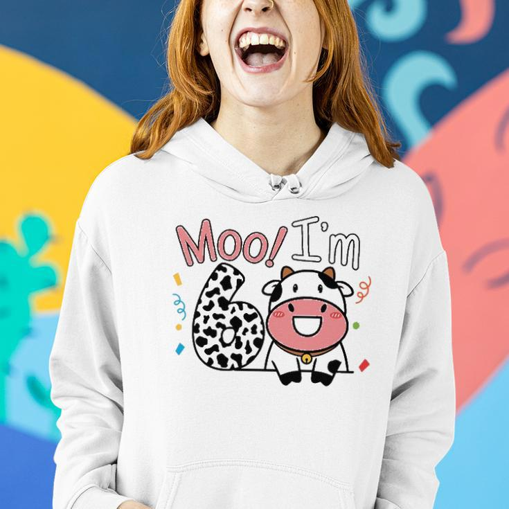 6Th Birthday Moo Cow Theme Farm Animal Six Years Old Party Women Hoodie Gifts for Her