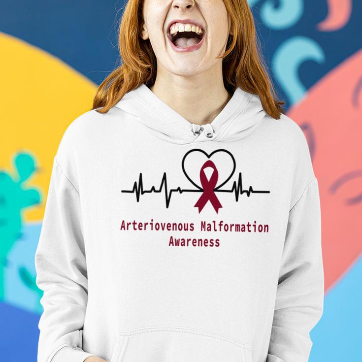 Arteriovenous Malformation Awareness Heartbeat Burgundy Ribbon Arteriovenous Malformation Support Arteriovenous Malformation Awareness Women Hoodie Gifts for Her