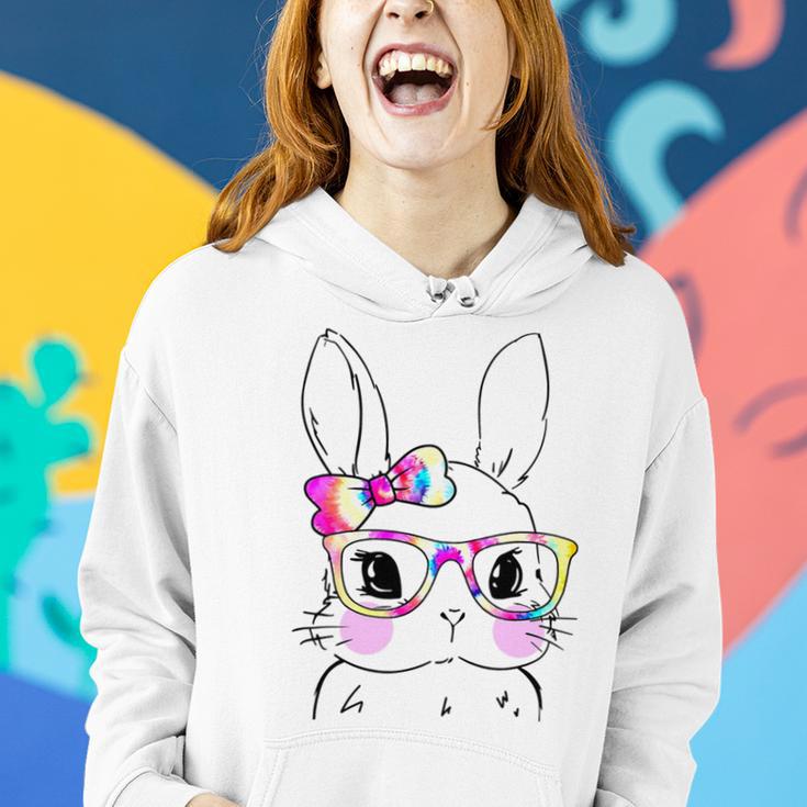 Cute Bunny Rabbit Face Tie Dye Glasses Girl Happy Easter Day Women Hoodie Gifts for Her