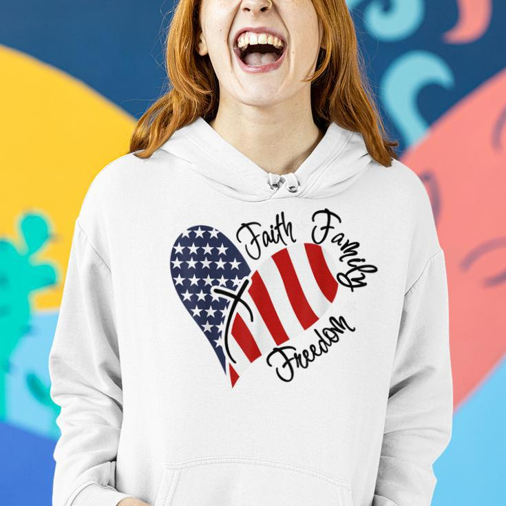 Faith Family Freedom 4th Of July American Flag Heart Women Hoodie Gifts for Her