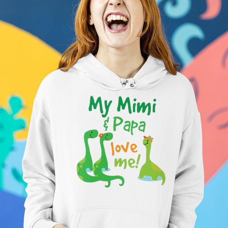 Kids My Mimi And Papa Love Me Dinosaur Grandson Women Hoodie Gifts for Her
