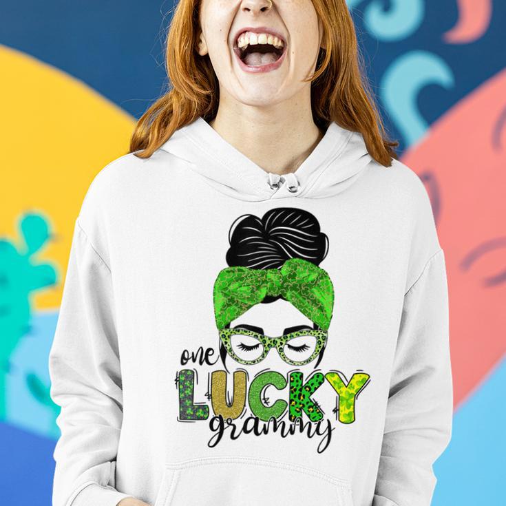 One Lucky Grammy Life Messy Bun St Patricks Day Irish Women Hoodie Gifts for Her