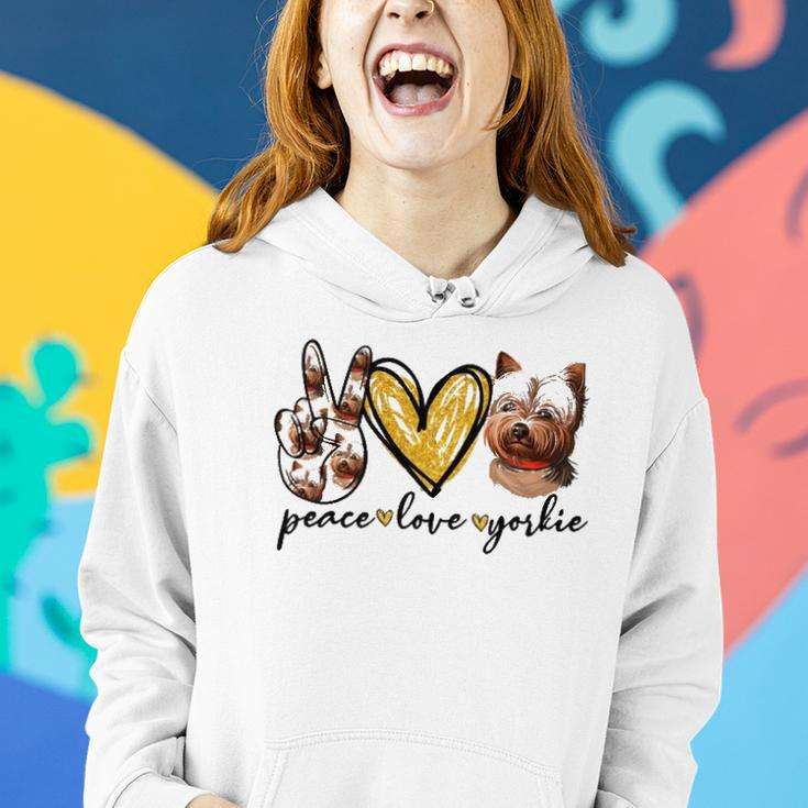 Peace Love Yorkie Dog Lovers Yorkshire Terrier Dad Mom Gift Women Hoodie Gifts for Her