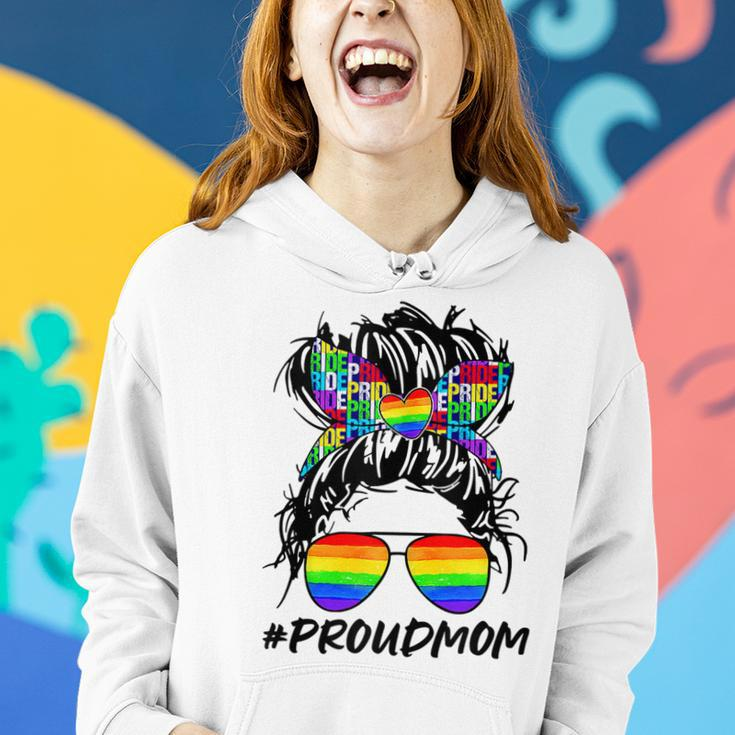 Proud Mom Lgbt Gay Pride Messy Bun Rainbow Lgbtq Women Hoodie Gifts for Her