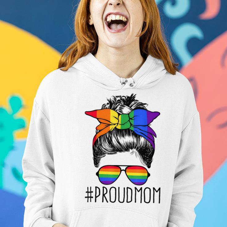 Proud Mom Messy Hair Bun Lgbtq Rainbow Flag Lgbt Pride Ally V3 Women Hoodie Gifts for Her