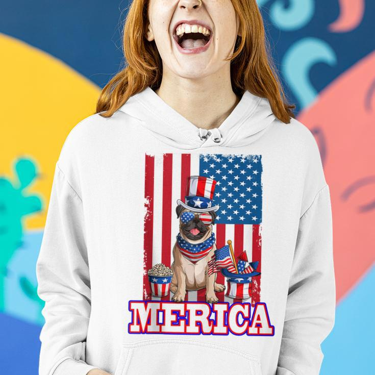 Pug Dad Mom 4Th Of July American Flag Merica Dog Women Hoodie Gifts for Her