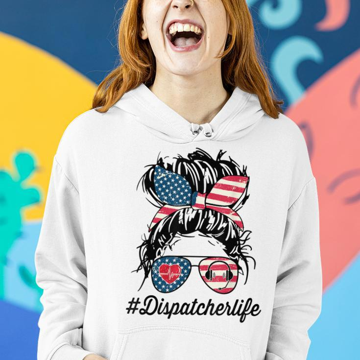 Womens Dispatcher Messy Bun American Us Flag 4Th Of July Women Hoodie Gifts for Her