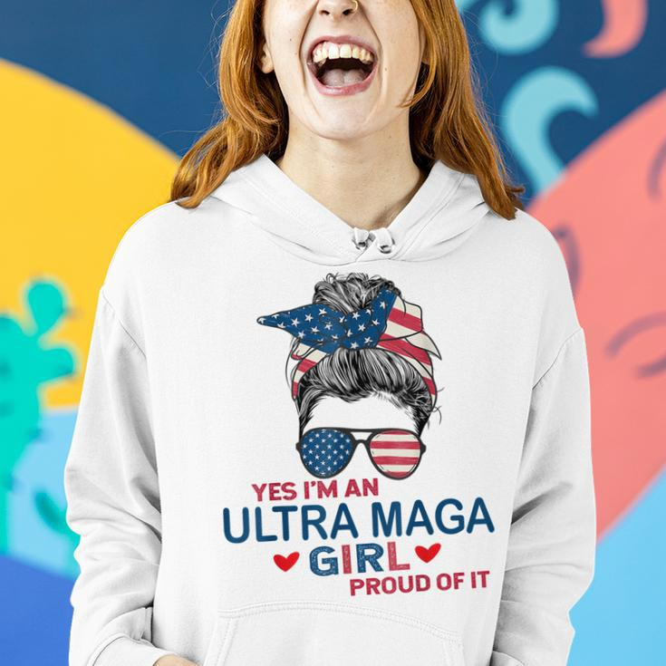 Yes Im An Ultra Maga Girl Proud Of It Usa Flag Messy Bun Women Hoodie Gifts for Her