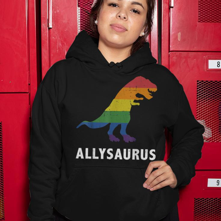Allysaurus Dinosaur In Rainbow Flag For Ally Lgbt Pride Women Hoodie Unique Gifts