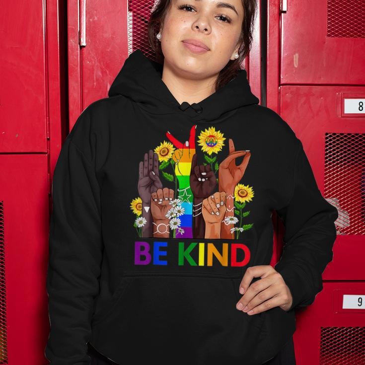 Be Kind Sign Language Hand Talking Lgbtq Flag Gay Pride Women Hoodie Unique Gifts