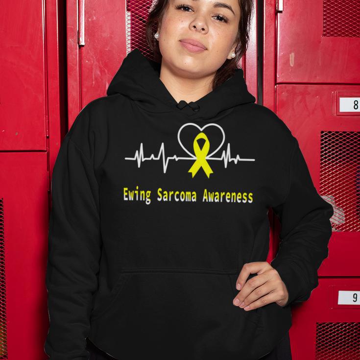 Ewings Sarcoma Awareness Heartbeat Yellow Ribbon Ewings Sarcoma Ewings Sarcoma Awareness Women Hoodie Funny Gifts