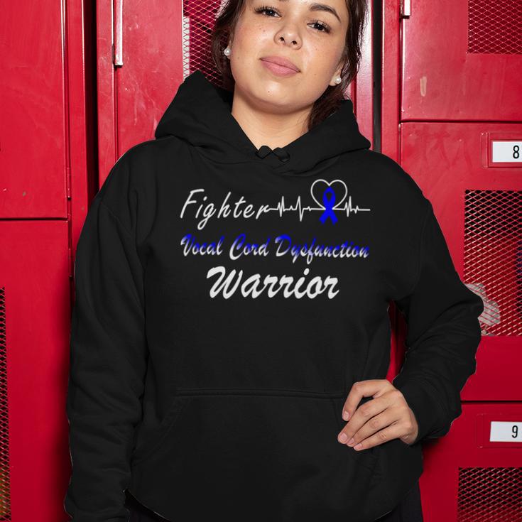 Fighter Vocal Cord Dysfunction Warrior Heartbeat Blue Ribbon Vcd Vocal Cord Dysfunction Awareness Women Hoodie Funny Gifts