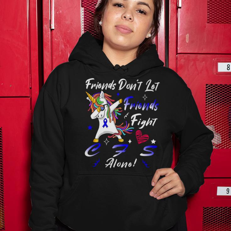 Friends Dont Let Friends Fight Chronic Fatigue Syndrome Cfs Alone Unicorn Blue Ribbon Chronic Fatigue Syndrome Support Cfs Awareness V2 Women Hoodie Funny Gifts