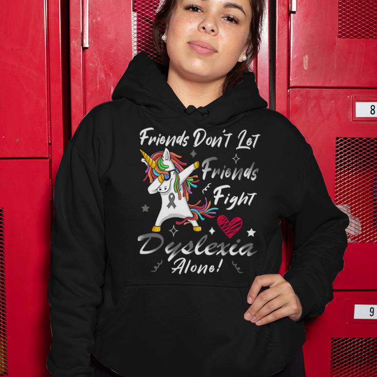 Friends Dont Let Friends Fight Dyslexia Alone Unicorn Grey Ribbon Dyslexia Dyslexia Awareness Women Hoodie Funny Gifts