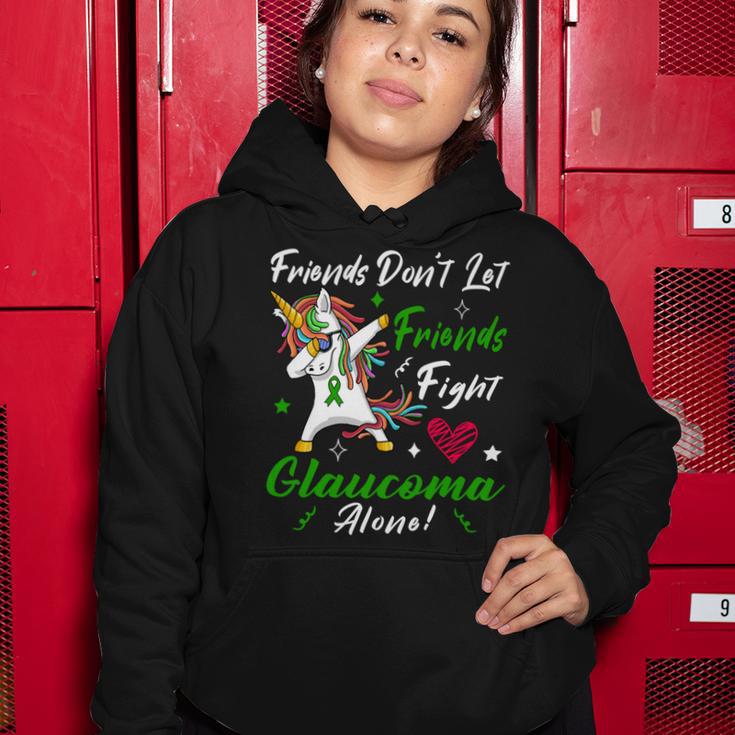 Friends Dont Let Friends Fight Glaucoma Alone Unicorn Green Ribbon Glaucoma Glaucoma Awareness Women Hoodie Funny Gifts