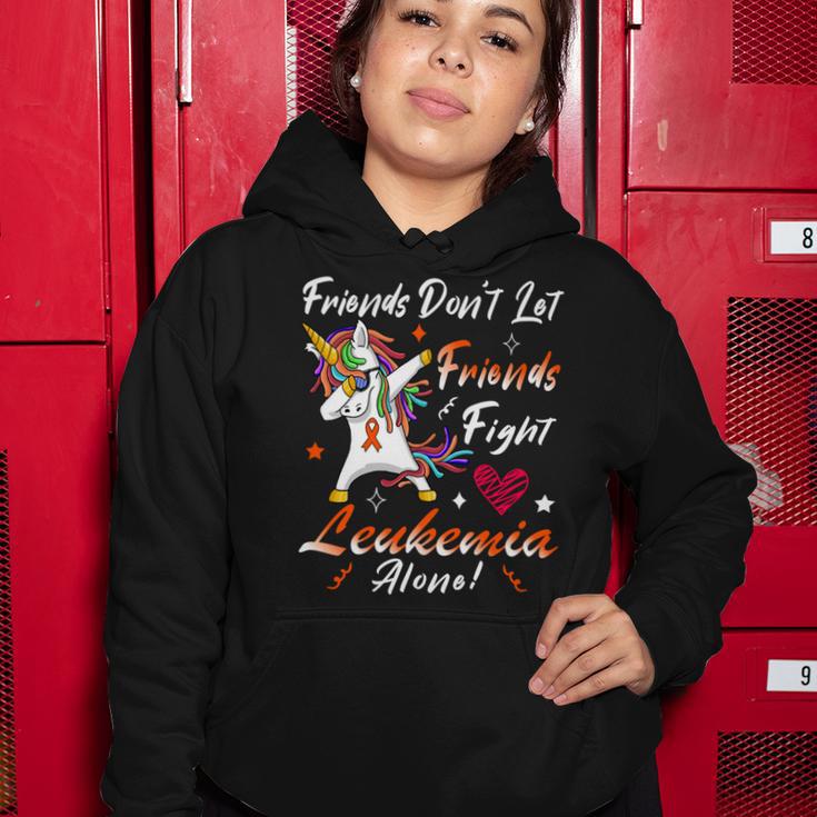 Friends Dont Let Friends Fight Leukemia Alone Unicorn Orange Ribbon Leukemia Leukemia Awareness Women Hoodie Funny Gifts