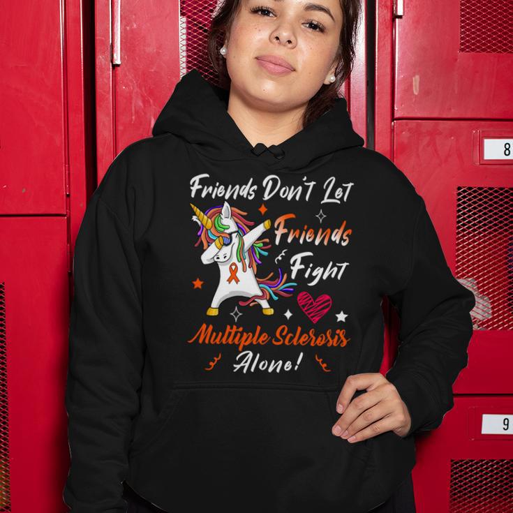 Friends Dont Let Friends Fight Multiple Sclerosis Alone Unicorn Orange Ribbon Multiple Sclerosis Multiple Sclerosis Awareness Women Hoodie Funny Gifts